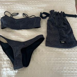 Triangl, bathing, suit, dark blue sparkly size small top, and bottom